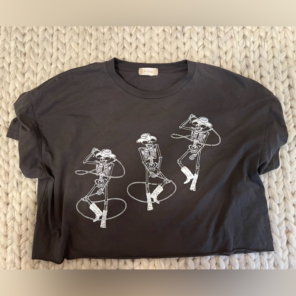 Altar'd State Charcoal skeleton cropped boxy tee